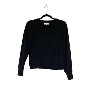 Madewell Texture & Thread Black Wrap Front Snap Long Sleeve Top Size Small